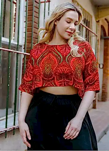 Kayık Yaka Düşük Omuz Turuncu Büyük Beden Bluz 6543