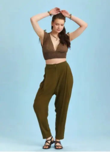 Beli Lastikli Pileli Haki Yazlık Pantolon 6478