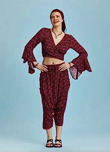 Kırmızı Çiçekli Kadın Kapri Şalvar Pantolon 6316
