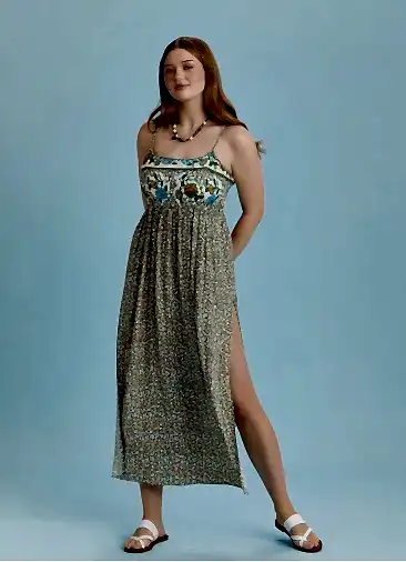 Askılı Yırtmaçlı Çiçekli Robadan Büyük Beden Elbise 6461