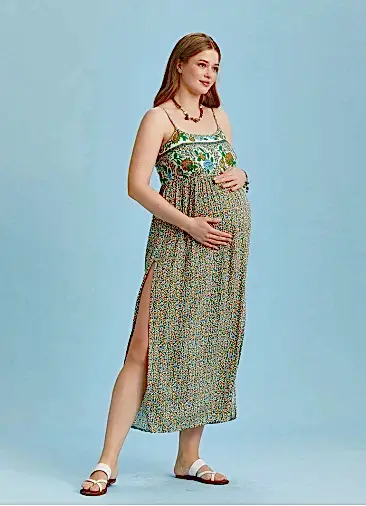 Askılı Yırtmaçlı Çiçekli Robadan Hamile Elbise 6460