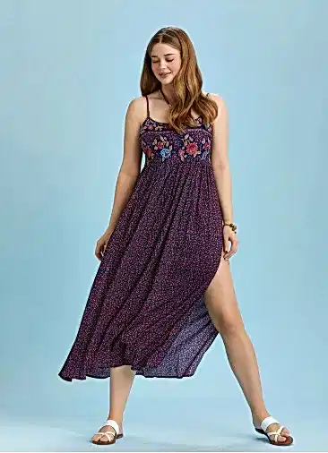 Askılı Yırtmaçlı Pembe Çiçekli Robadan Büyük Beden Elbise 6462