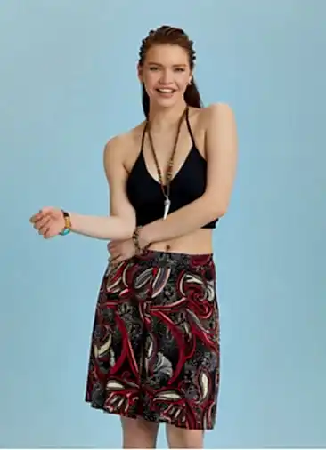 Rahat Kesim Beli Lastikli Siyah Desenli Pileli Kısa Etek 6561