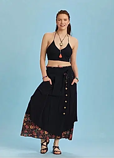 Düğme Detaylı Beli Bağcıklı Cepli Siyah Uzun Etek 6358