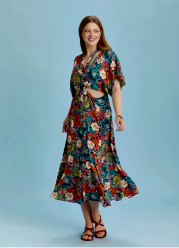 Sırt Pencereli Çiçek Desenli Büyük Beden Bohem Elbise 6476