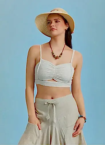 İnce Askılı Cut Out Detay Koton Krem Bralet 6525