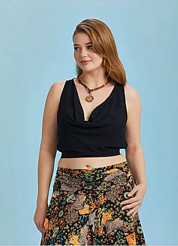 Lastikli Kolsuz Degaje Yaka Siyah Şık Büyük Beden Bluz 6527