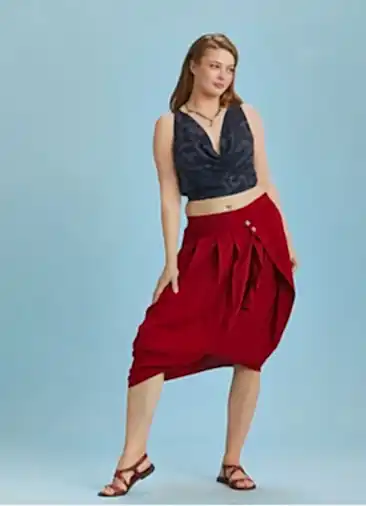 Rahat Kesim Geniş Pileli Kırmızı Büyük Beden Etek 6549