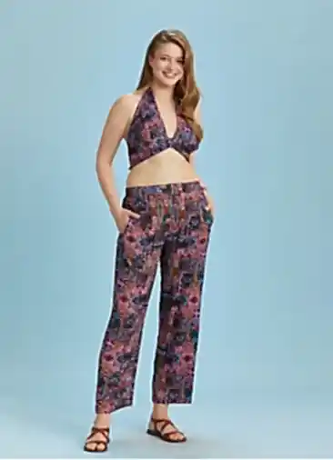 Düz Paça Lila Desenli Büyük Beden Pantolon 6408