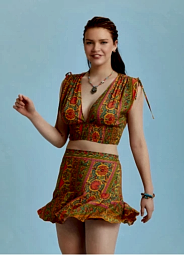 Turuncu Desenli Volanlı Mini Şort Etek 6369