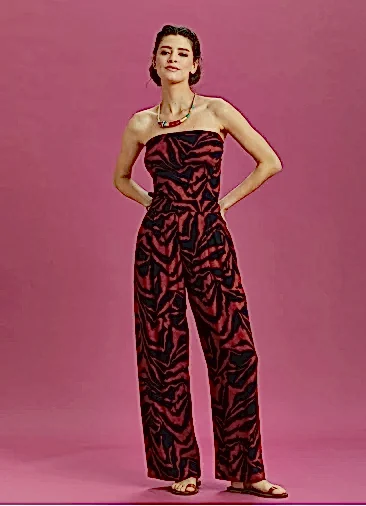 Kırmızı Siyah Geniş Paça Straplez Tulum 6324