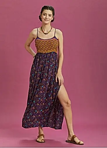 Askılı Yırtmaçlı Çiçek Desenli Robadan Elbise 6456