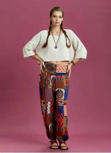 Mavi Desenli Beli Lastikli Salaş Şalvar Pantolon 6294