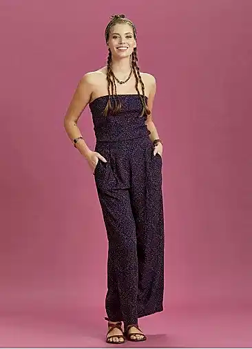 Desenli Geniş Paça Straplez Tulum 6326