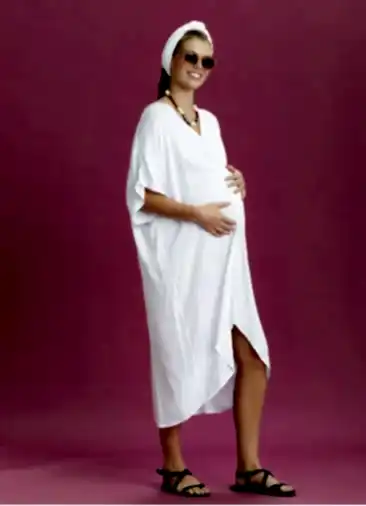 V Yaka Önü Düğümlü Beyaz Yarasa Kol Hamile Elbise 6497