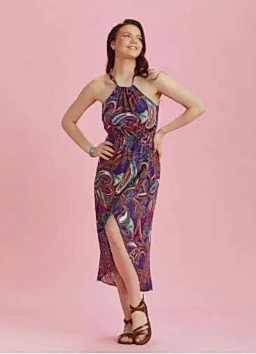 Önü Kısa Arkası Uzun Otantik Desenli Anvelop Elbise 6362