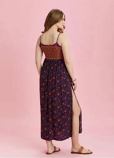 Askılı Yırtmaçlı Çiçekli Büyük Beden Elbise 6463