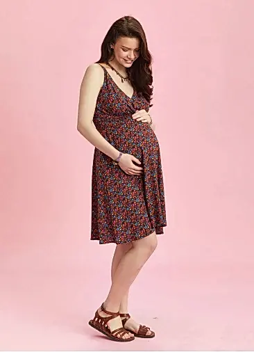 Etnik Desenli Bohem Tarz Kruvaze V Yaka Hamile Elbise 6449