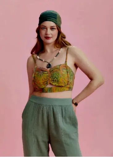 İnce Askılı Cut Out Detay Koton Desenli Büyük Beden Bluz 6531