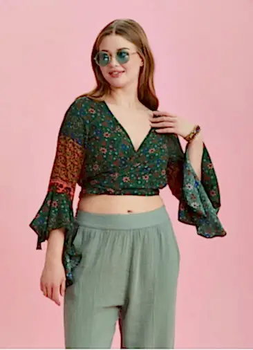 Etnik Desenli İspanyol Kol Büyük Beden Bluz 6390