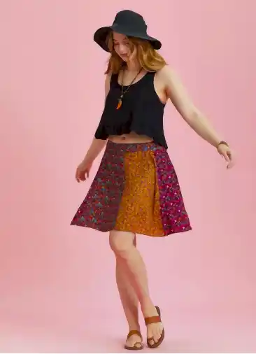 Çiçek Desenli Patchwork Parçalı Büyük Beden Etek 6427