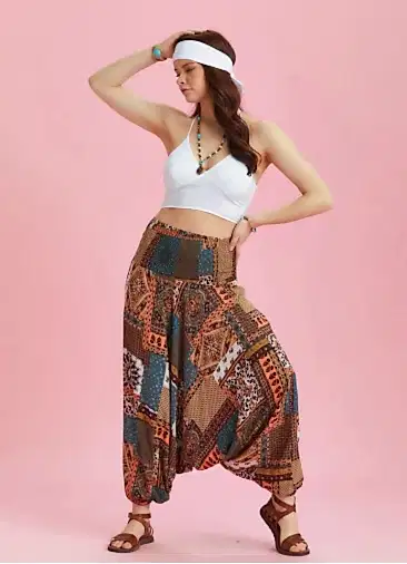 Gipe Bel Detaylı Bohem Desenli Şalvar Pantolon 6290