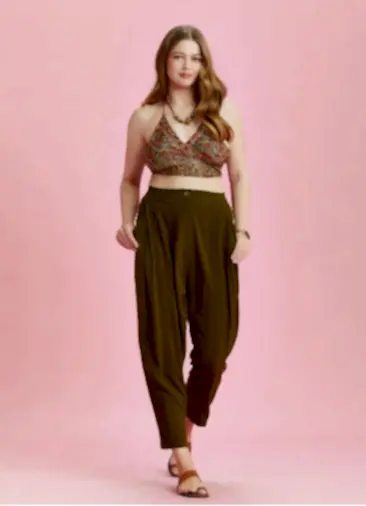 Beli Lastikli Pileli Haki Büyük Beden Yazlık Pantolon 6482