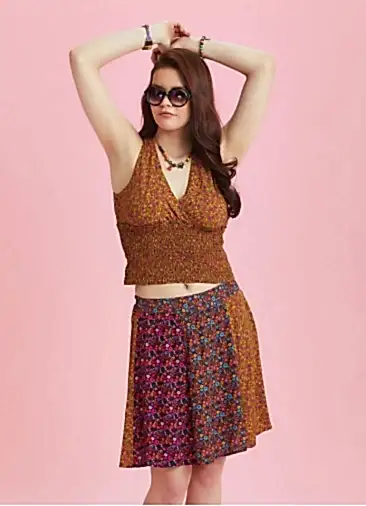 Çiçek Desenli Patchwork Parçalı Mini Etek 6297