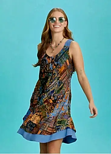 Önü Cepli Kolsuz Yeşil Desenli Yazlık Elbise 6373