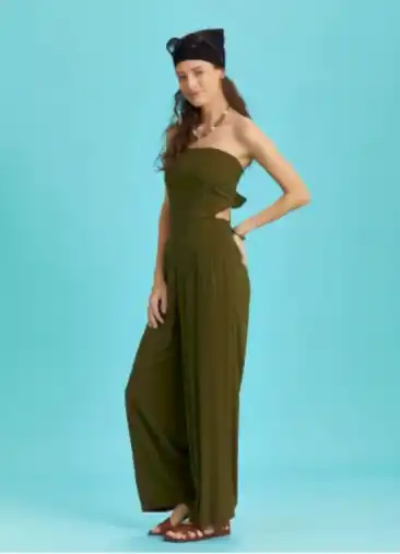 Haki Geniş Paça Straplez Tulum 6323