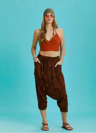 Turuncu Desenli Kadın Kapri Şalvar Pantolon 6313