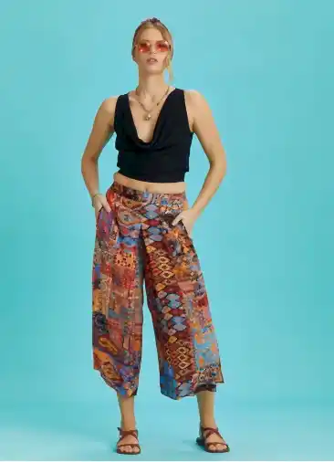 Afrika Desen Ön Pilikaşe Detaylı Kadın Pantolon Etek 6319