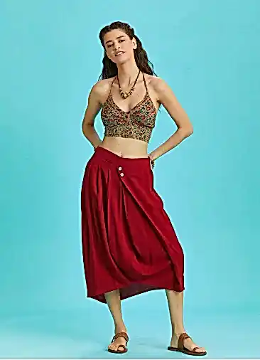 Rahat Kesim Geniş Pileli Kırmızı Anvelop Midi Etek 6546