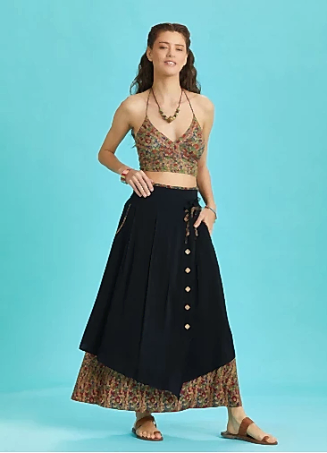 Düğme Detaylı Beli Bağcıklı Cepli Siyah Etek 6356