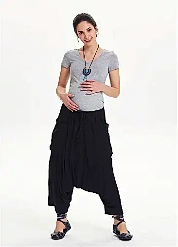 Bohem Kapri Cepli Siyah Hamile Şalvar Pantolon 1410
