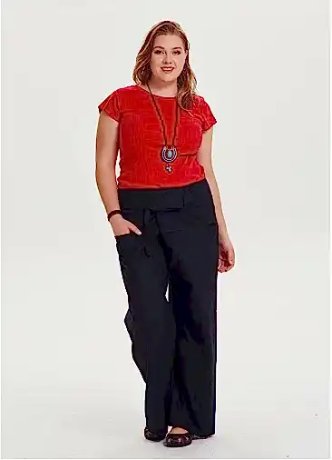 Beli Bağlamalı Büyük Beden Siyah Balıkçı Pantolon 1300