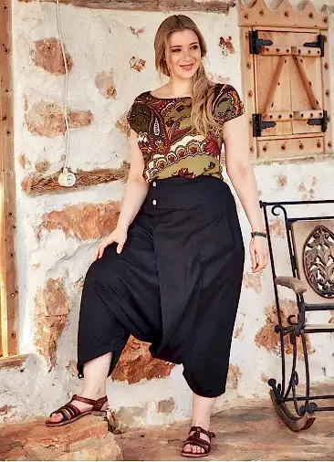 Doğal Düğmeli Büyük Beden Şalvar Pantolon 1848