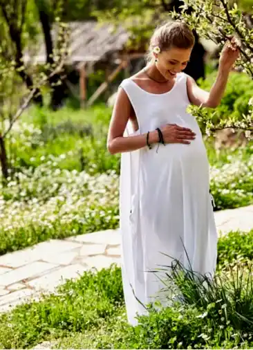 Kayık Yaka Hamile Kadın Cepli Beyaz Günlük Elbise 1825
