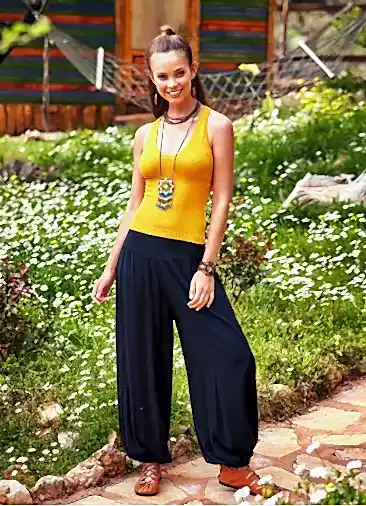 Dökümlü Beli Lastikli Siyah Kadın Şalvar Pantolon 380