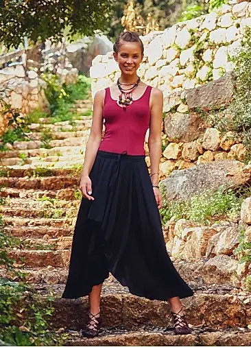 Beli Lastikli Midi Siyah Etnik Etek 2397