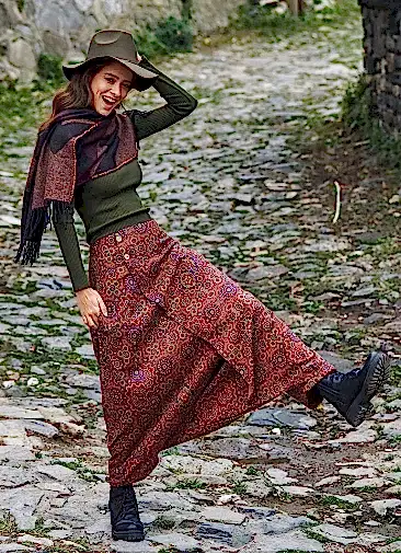 Retro Desenli Düğmeli Otantik Şalvar Pantolon 2363