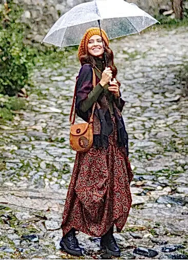 Retro Desenli Bağcıklı Cepli Uzun Şalvar Etek 1952