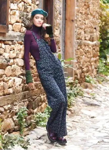 Siyah Çiçekli Bol Paça Salopet Kadın Tulum 4851