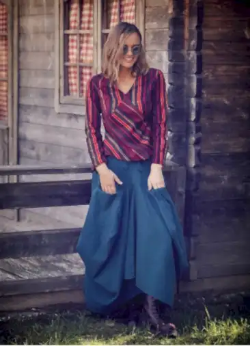 Etnik Cepli Beli Bağcıklı Uzun Petrol Etek 77