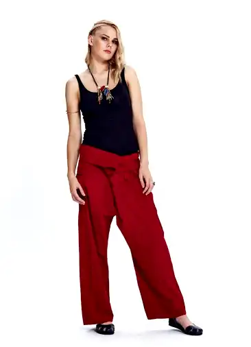 Bol Kesim Beli Bağlamalı Kırmızı Balıkçı Pantolon 98